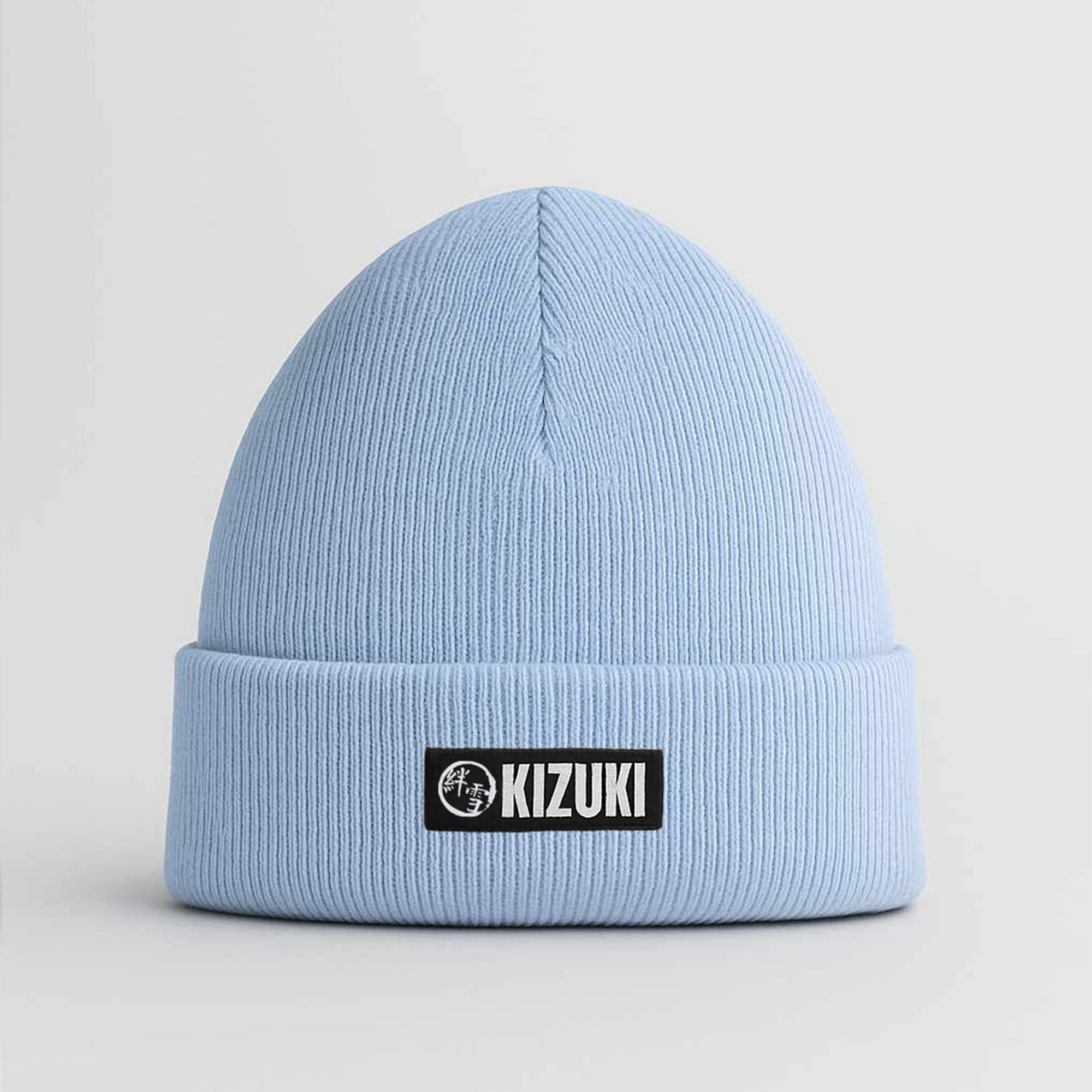 Light blue beanie with Kizuki logo on a gray background