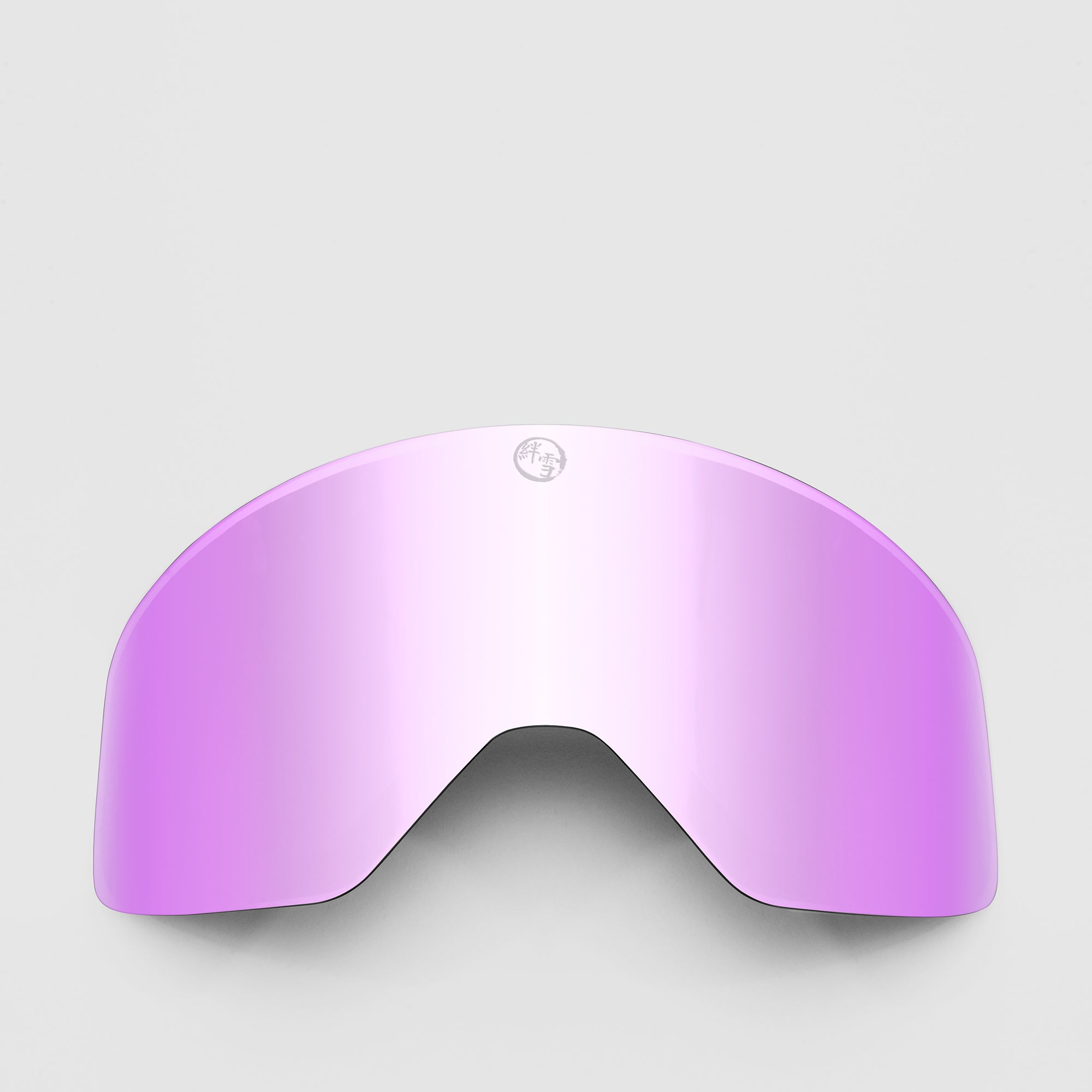 Pink, slim ski goggles lens on a light gray background