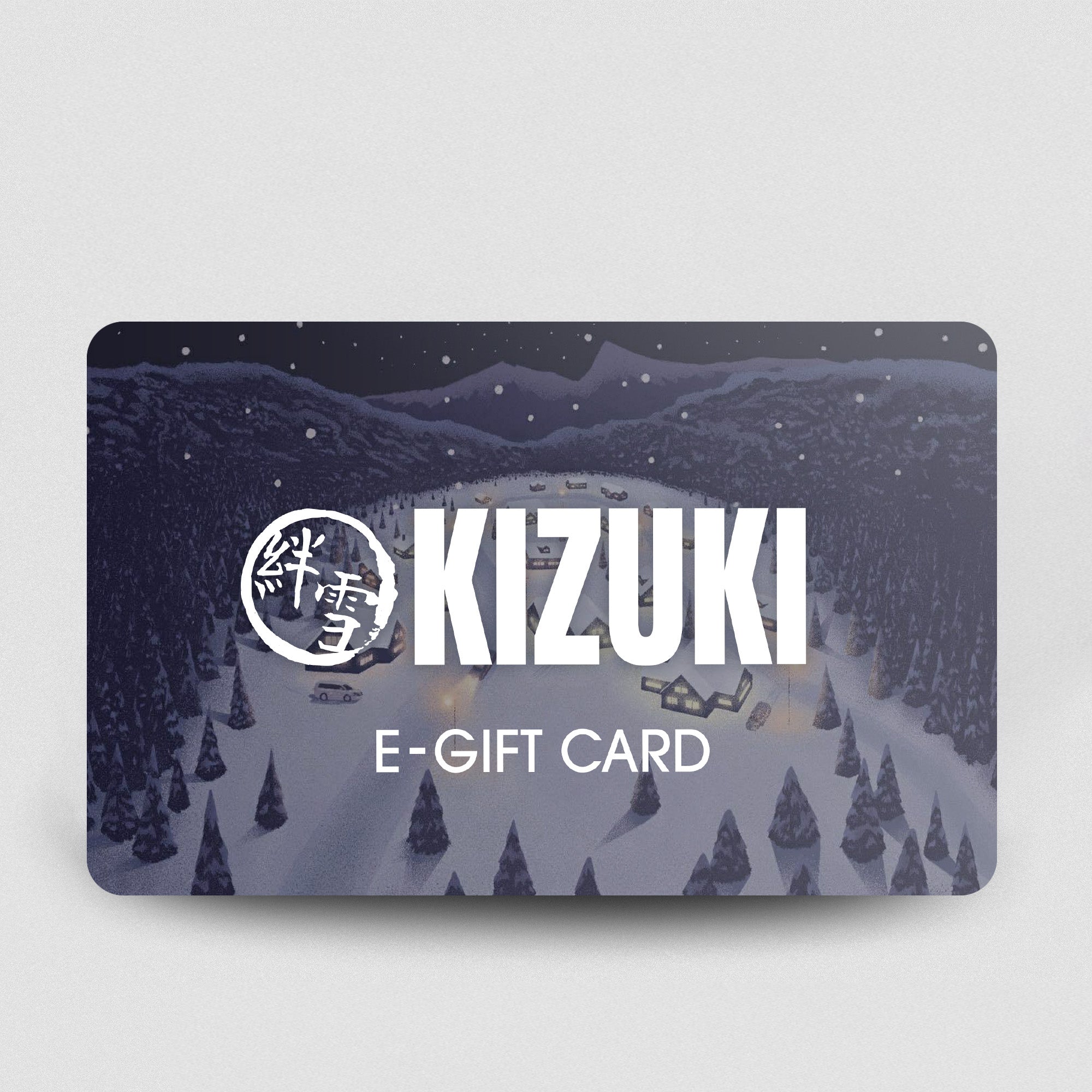 Kizuki e-gift card with a snowy landscape design on a light gray background